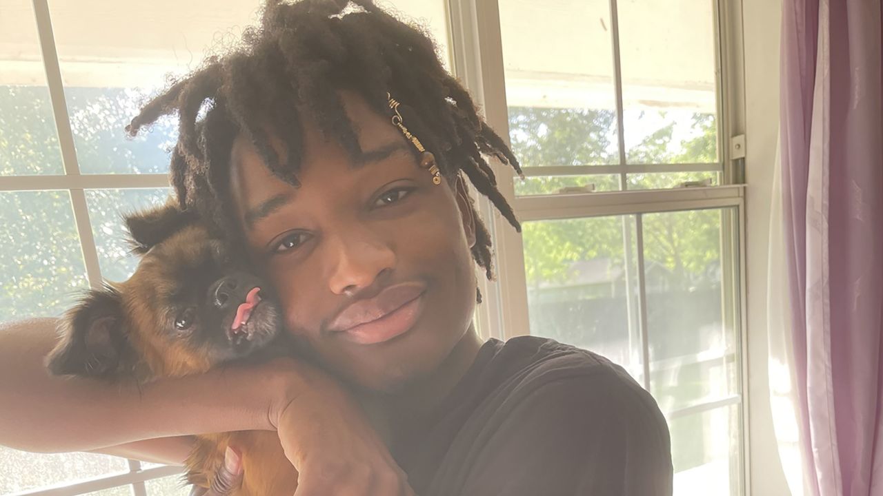 Dyree Williams is pictured with his hair locks grown past his eyebrows and ears, a length and style his new school district in Texas does not allow.