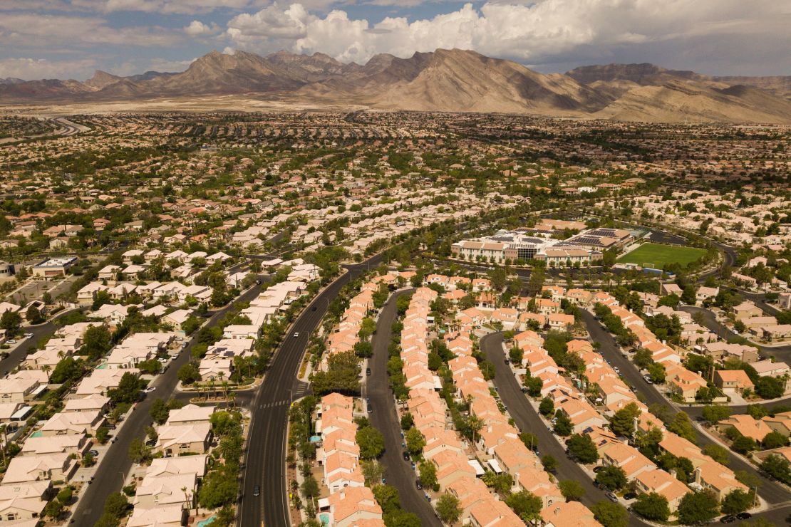 Homes and a golf course in the Summerlin community of Las Vegas. Last year, Nevada passed a bill to ban ornamental grass, mandating the removal of all "nonfunctional turf" from the Las Vegas Valley by 2027.