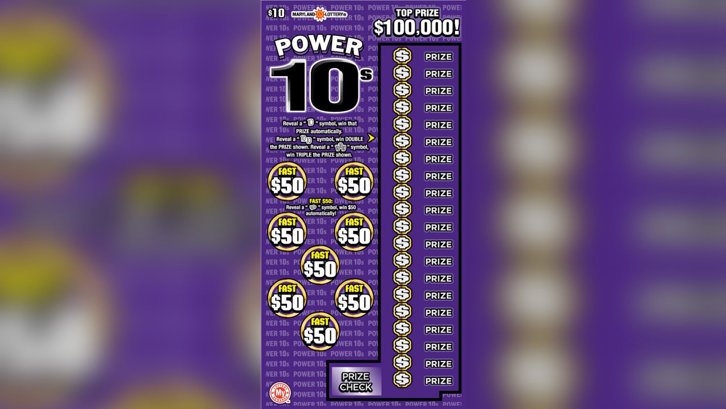 Maryland Power 10s lottery ticket