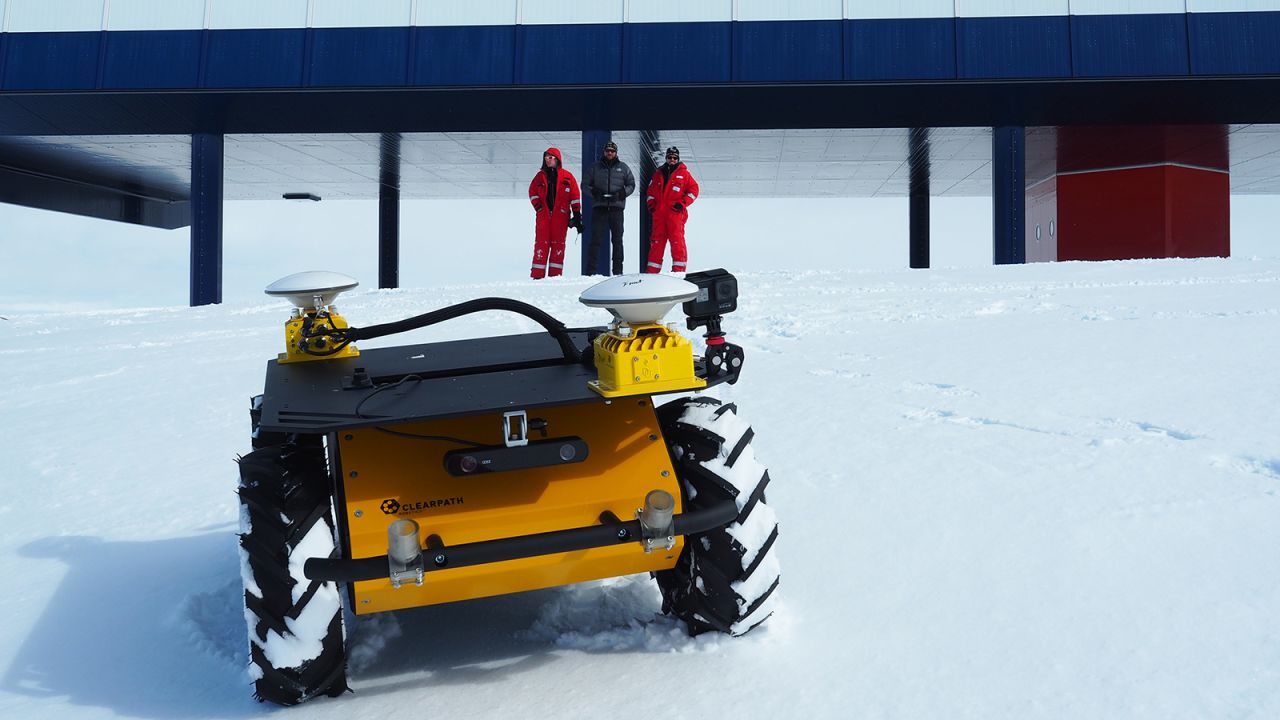 ECHO, seen on its maiden test drive in front of the German research base Neumayer Station III, is part of the Marine Animal Remote Sensing Lab to track penguins in Atka Bay.<br />