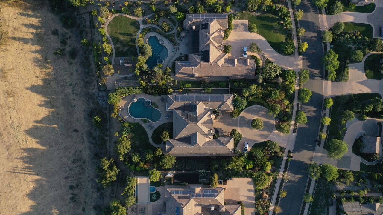 An aerial view of homes in San Diego. Grass lawns require exorbitant amounts of water to maintain -- water that is rapidly running out in the West.