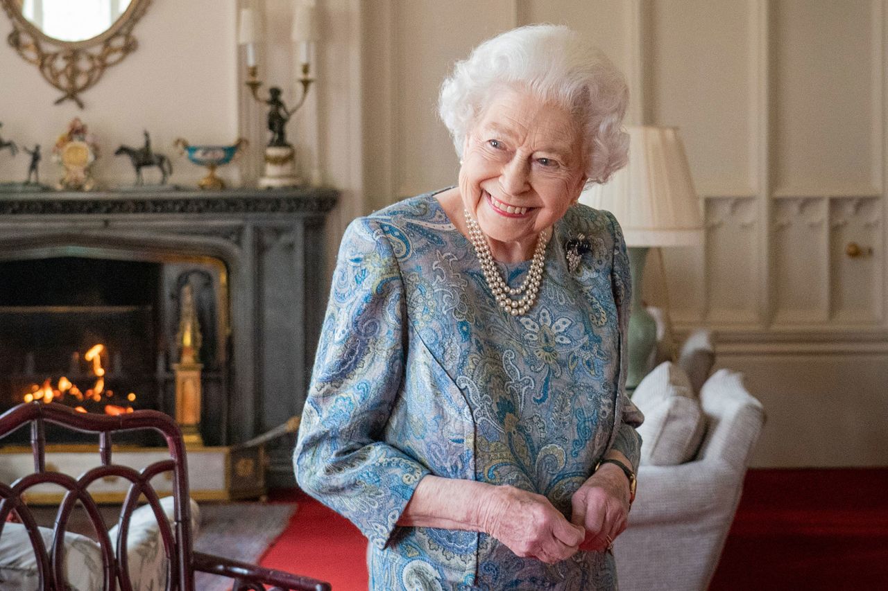 Britain's Queen Elizabeth II is seen in Windsor Castle as she meets with Swiss President Ignazio Cassis on Thursday, April 28.