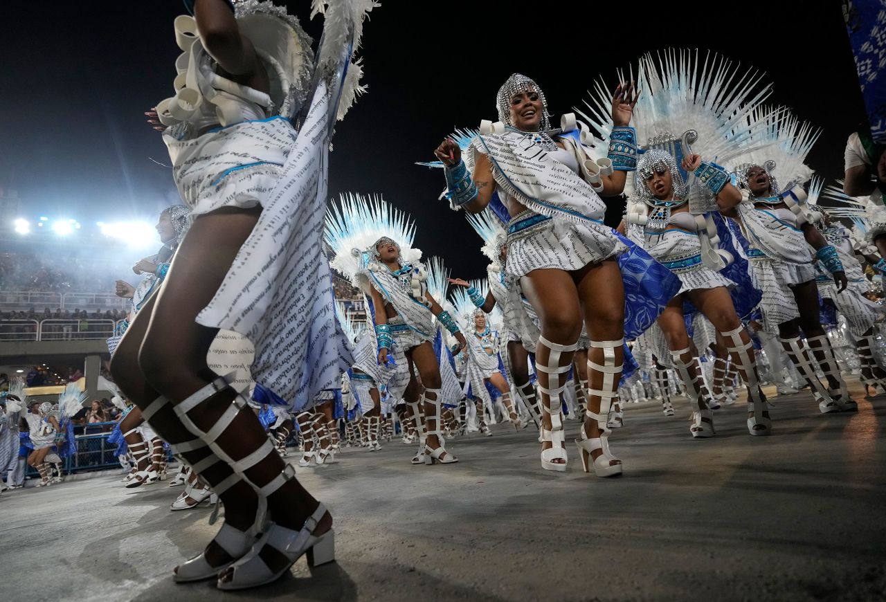 Performers from the Beija Flor samba school take part in Carnival celebrations in Rio de Janeiro on Saturday, April 23.