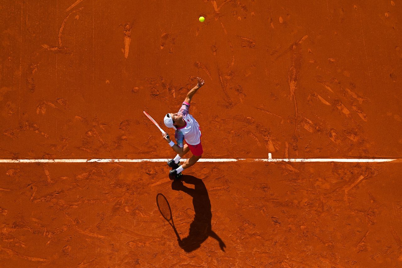Diego Schwartzman serves during a match at the Barcelona Open on Sunday, April 24.