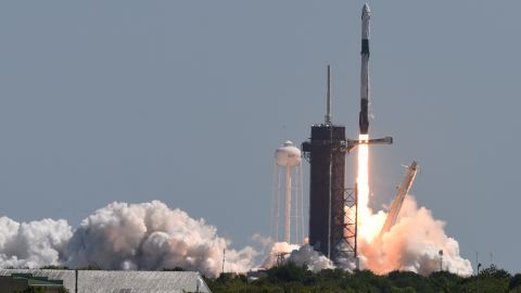 A SpaceX Falcon 9 rocket with a Crew Dragon spacecraft and four private astronauts launches from pad 39A at the Kennedy Space Center on April 8, 2022 in Cape Canaveral, Florida. 