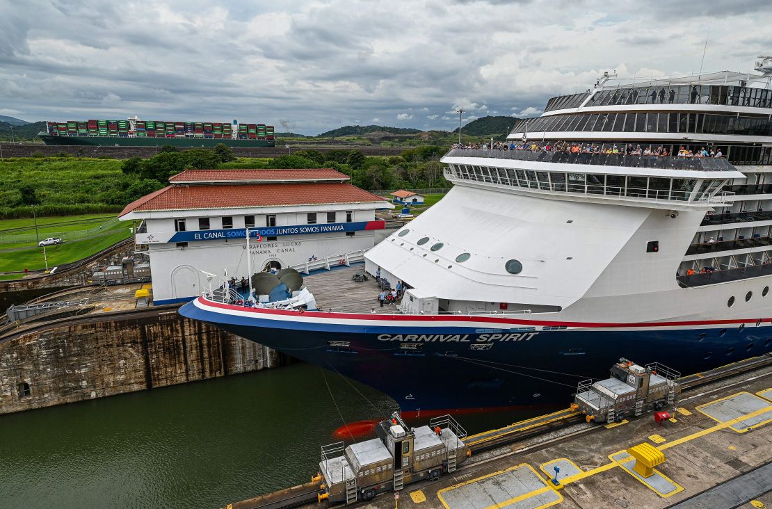 A cruise ship navigates through the Panama Canal on April 23, 2022.
