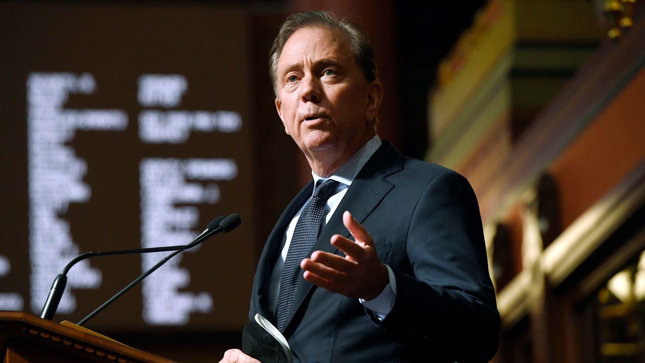 Connecticut Gov. Ned Lamont delivers his State of the State address at the State Capitol in Hartford on February 9, 2022.