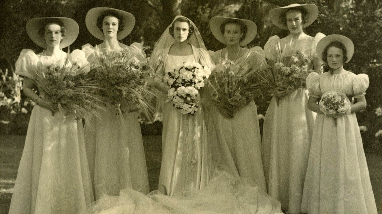 Child, second from right, serves as a bridesmaid at the wedding of her friend Gabrielle Wright Bradley in 1937. 