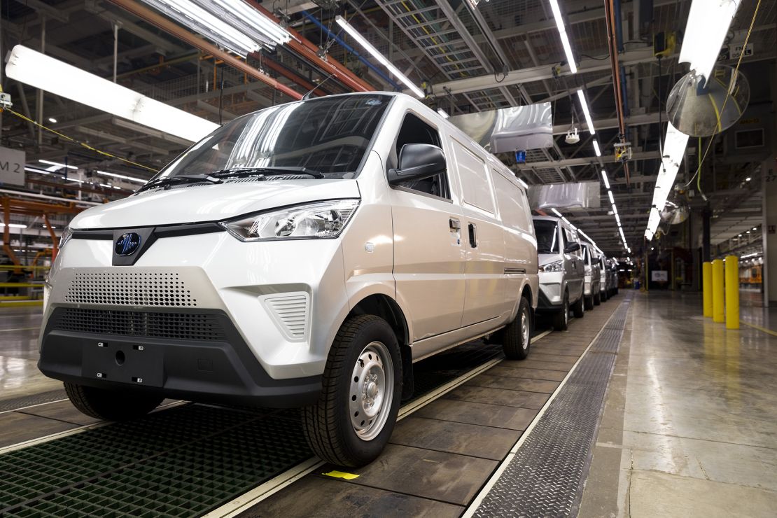 Urban Delivery electric vans on the production line at the Electric Last Mile Solutions facility in Mishawaka, Indiana, U.S., on Tuesday, Sept. 28, 2021.