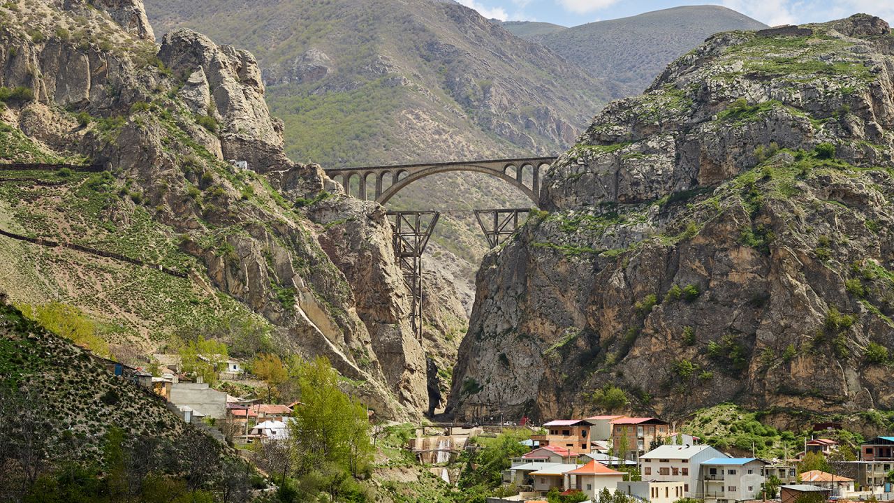 The Trans-Iranian Railway's Veresk Bridge spans a deep gorge.