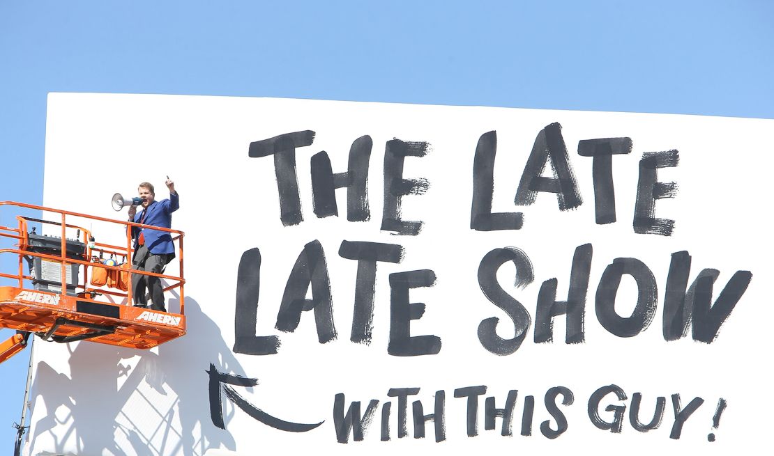 James Corden puts up billboard for "The Late Late Show" held on March 6, 2015 in Los Angeles, California.