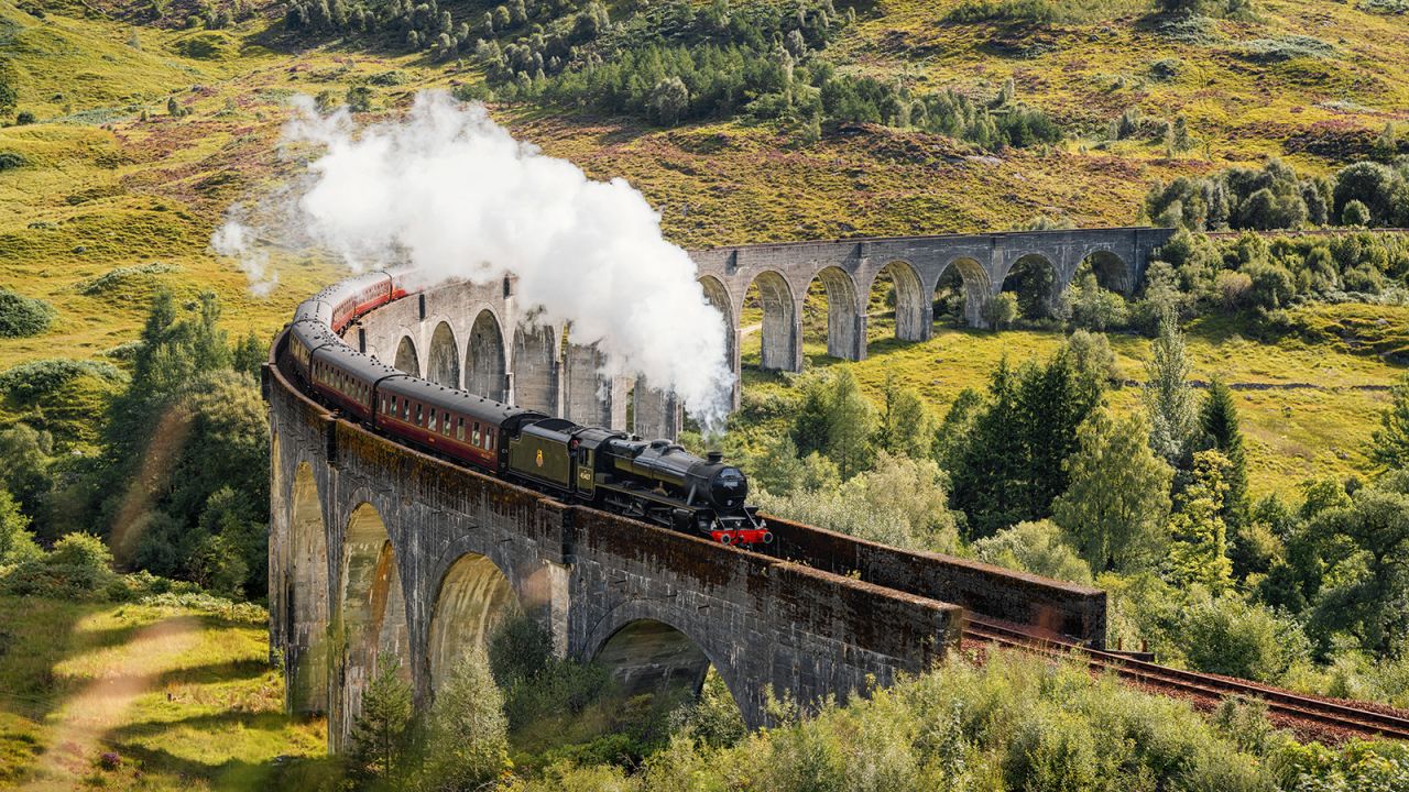<strong>West Highland Railway, Scotland: </strong>Offering the "greatest hits" of Scotland's best landscapes, this beautiful line runs 120 miles from Glasgow to Fort William at the foot of Ben Nevis -- the UK's highest mountain -- and delivers a parade of lochs and glens, desolate moors and brooding mountains. 