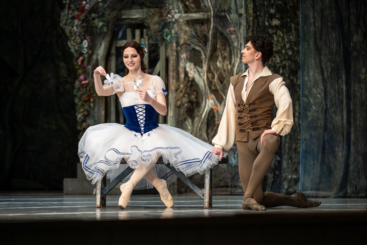 Daryna Kirik and Olexandr Omelchenko perform the ballet "Giselle" -- the first full performance to be shown at the Lviv National Opera since the start of the war. 