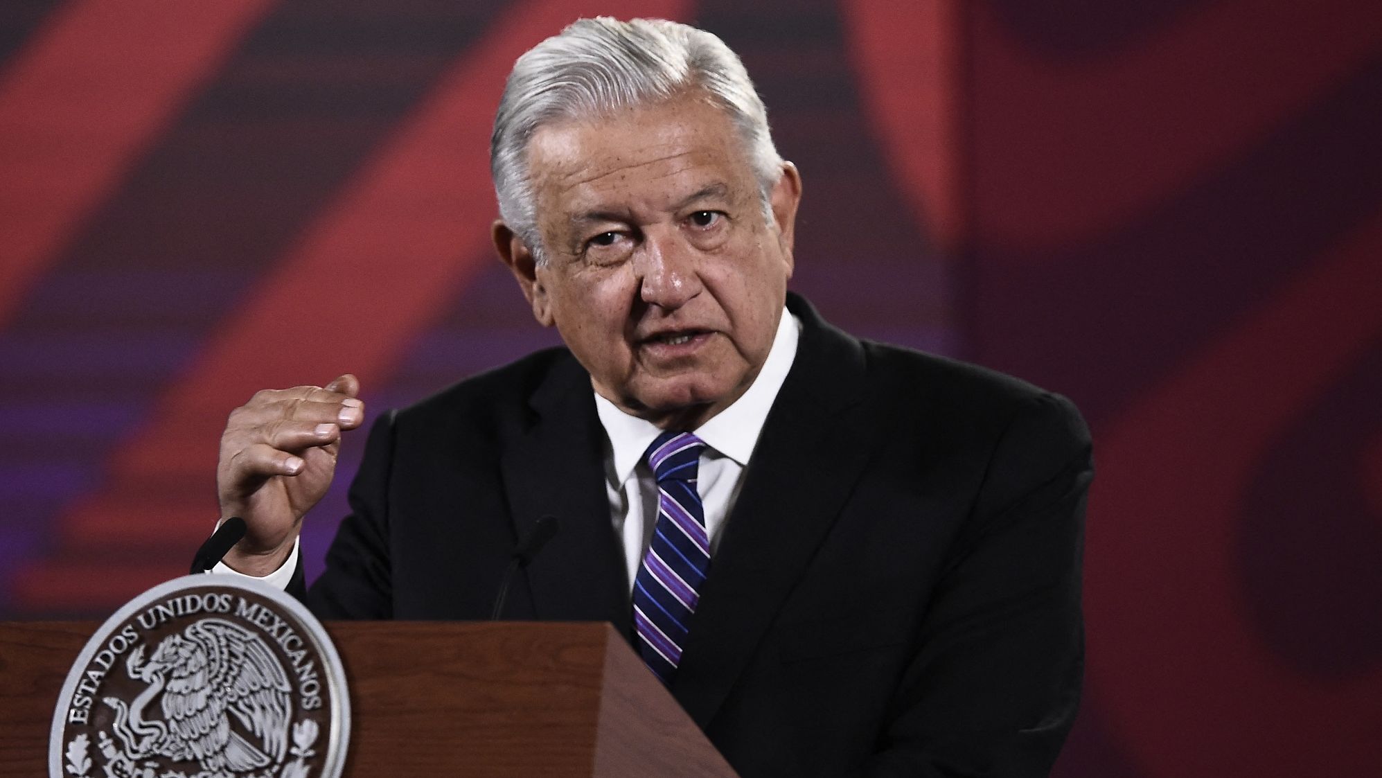 Mexico's President Andres Manuel Lopez Obrador speaks during his daily morning press conference in Mexico City on April 11, 2022. (Photo by CLAUDIO CRUZ/AFP via Getty Images)