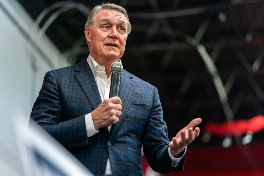 Former Sen. David Perdue, whom Trump has backed for governor, speaks at a campaign event on March 29, 2022 in Marietta, Georgia. 