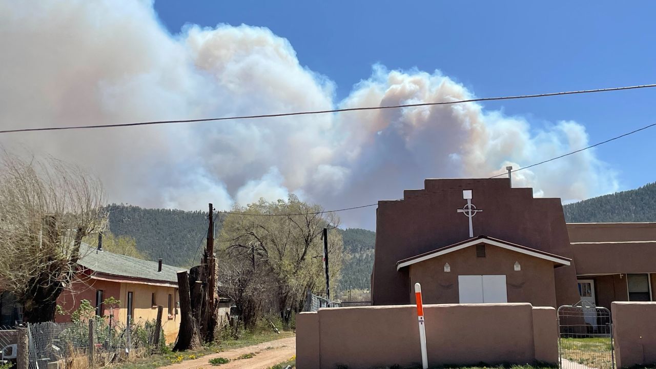 Smoke from the Calf Canyon fire could be seen in Mora, New Mexico, Friday.