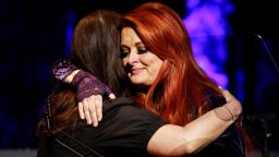 Wynonna Judd, right, hugs sister Ashley Judd during the Medallion Ceremony at the Country Music Hall Of Fame Sunday, May 1, 2022, in Nashville, Tenn. (Photo by Wade Payne/Invision/AP)