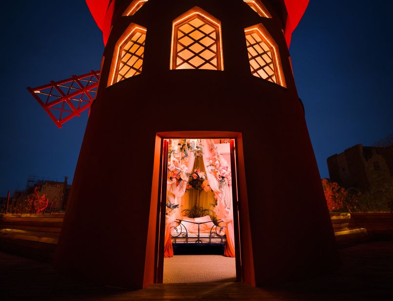 <strong>Inside the red windmill:</strong> A hitherto unseen room inside the Moulin Rouge's decades-old red windmill has been converted into a bedroom. 