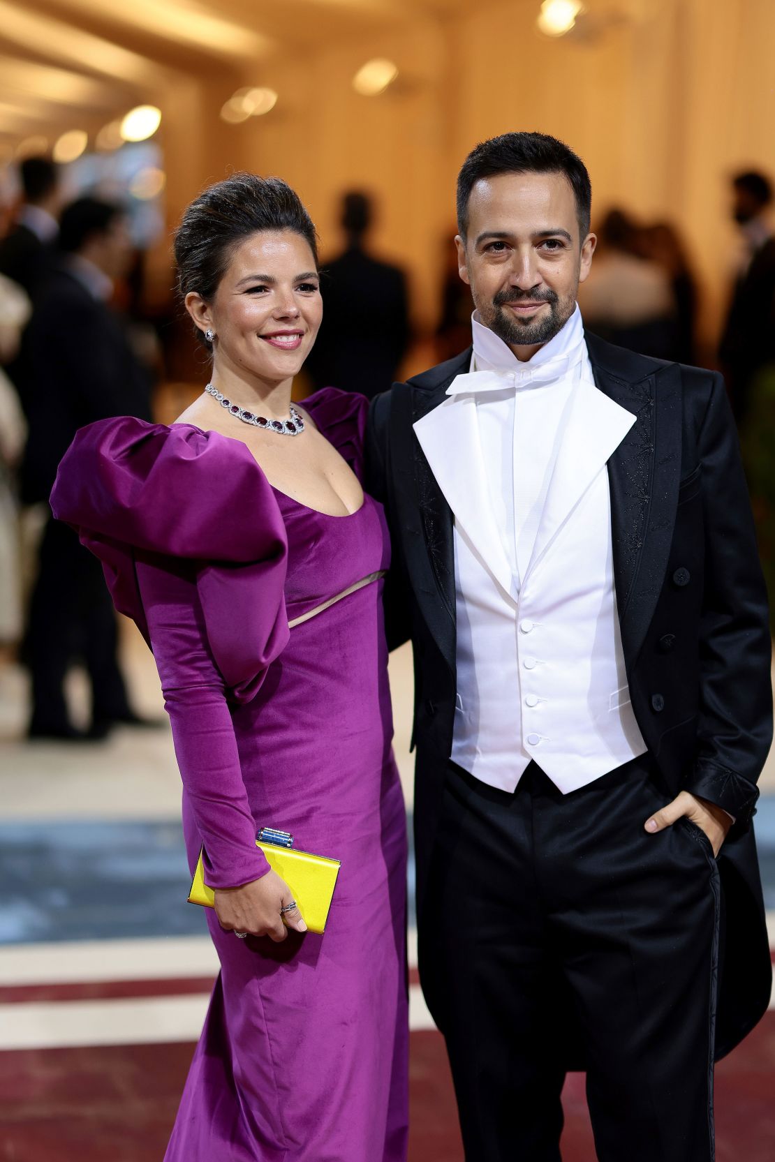 Vanessa Nadal in Oscar de la Renta and Lin-Manuel Miranda in a suit by Paul Tazewell, the costume designer for the Broadway show "Hamilton."