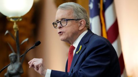 Ohio Governor Mike DeWine, seen here delivering his 2022 State of the State address, will win the GOP nomination, CNN predicted on Tuesday. 