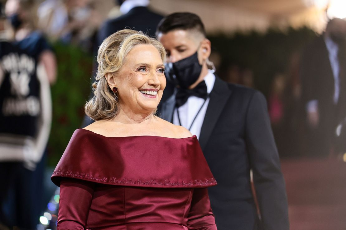 Hillary Clinton wore a custom Joseph Altuzarra design featuring the embroidered names of 60 women who inspire her, from Rosa Parks to her own mother.