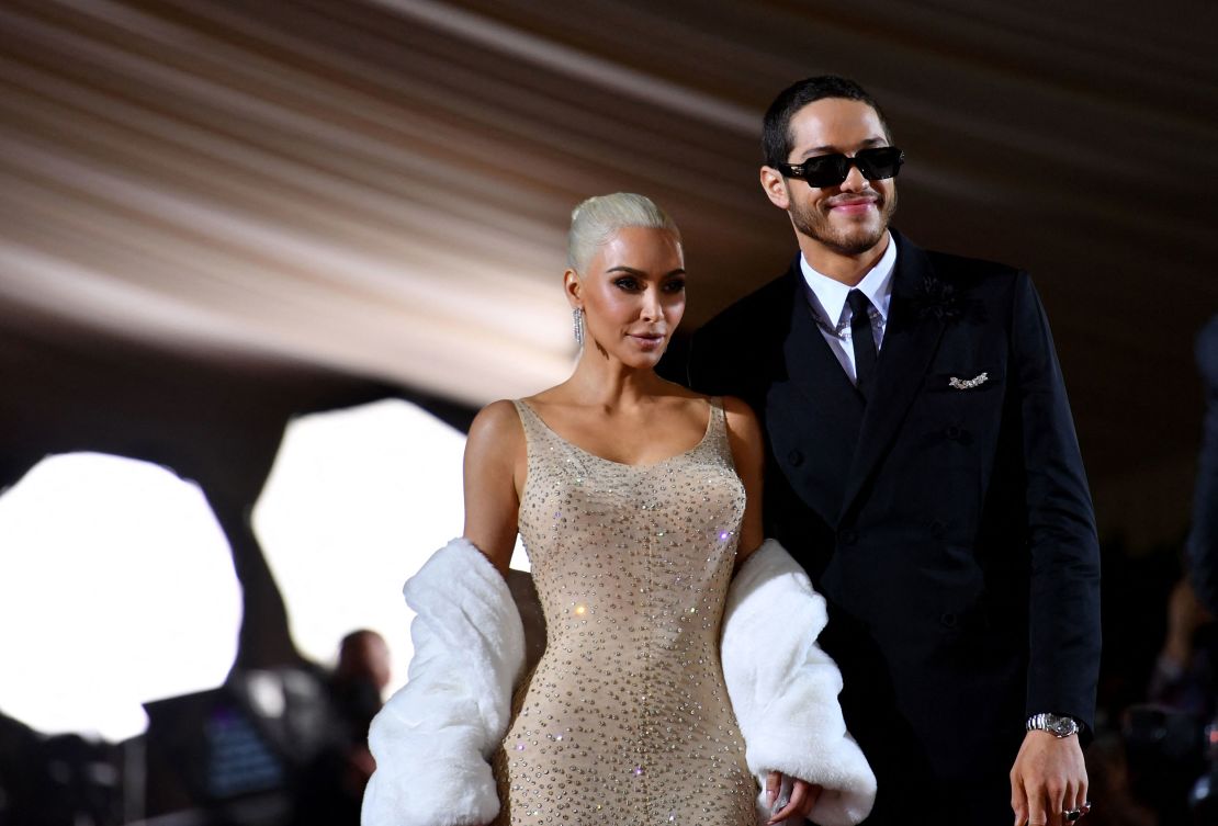 (From left) Kim Kardashian and Pete Davidson arrive for the 2022 Met Gala at The Metropolitan Museum of Art on May 2 in New York City.