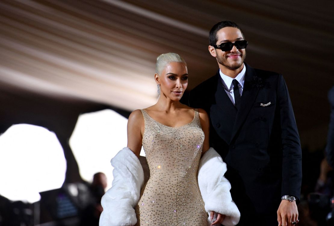 Kim Kardashian wore Marilyn Monroe's iconic dress -- the one she famously sang "Happy Birthday, Mr. President" in at John F. Kennedy's birthday fundraiser in 1962. Pete Davidson kept things simple in a suit and sunglasses.