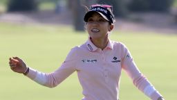 PALOS VERDES ESTATES, CALIFORNIA - APRIL 30: Lydia Ko of New Zealand reacts to her birdie on the 16th green during the third round of the Palos Verdes Championship Presented by Bank of America at Palos Verdes Golf Club on April 30, 2022 in Palos Verdes Estates, California. (Photo by Harry How/Getty Images)