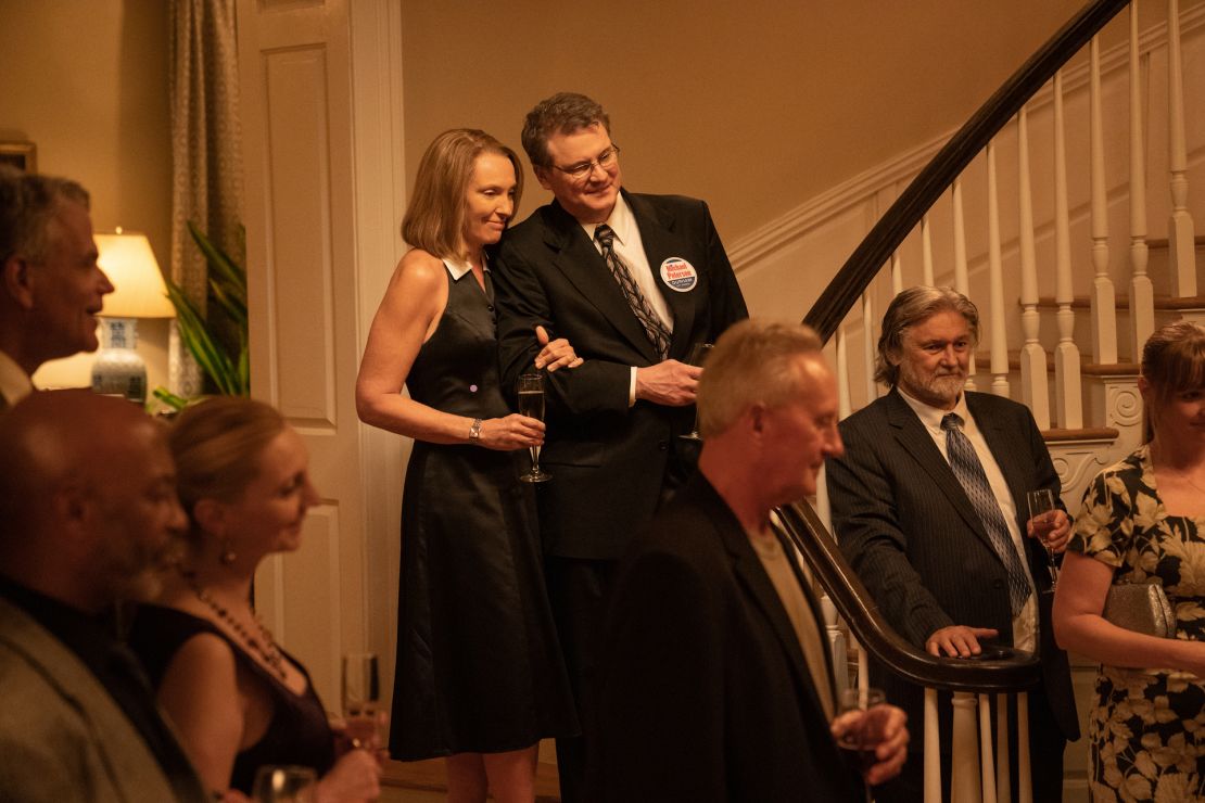 (Center, from left) Toni Collette and Colin Firth star as the Petersons in "The Staircase."