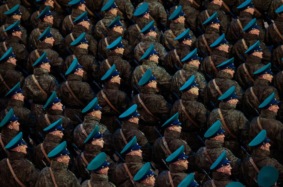 Russian servicemen at a parade rehearsal on April 28. 