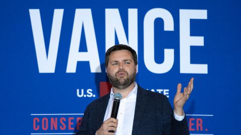 CUYAHOGA FALLS, OH - MAY 1: J.D. Vance, a Republican candidate for U.S. Senate in Ohio, speaks at a campaign rally on May 1, 2022 in Cuyahoga Falls, Ohio. Former President Donald Trump recently endorsed J.D. Vance in the Ohio Republican Senate primary, bolstering his profile heading into the May 3 primary election. Other candidates in the Republican Senate primary field include Josh Mandel, Mike Gibbons, Jane Timken, Matt Dolan and Mark Pukita. (Photo by Drew Angerer/Getty Images)
