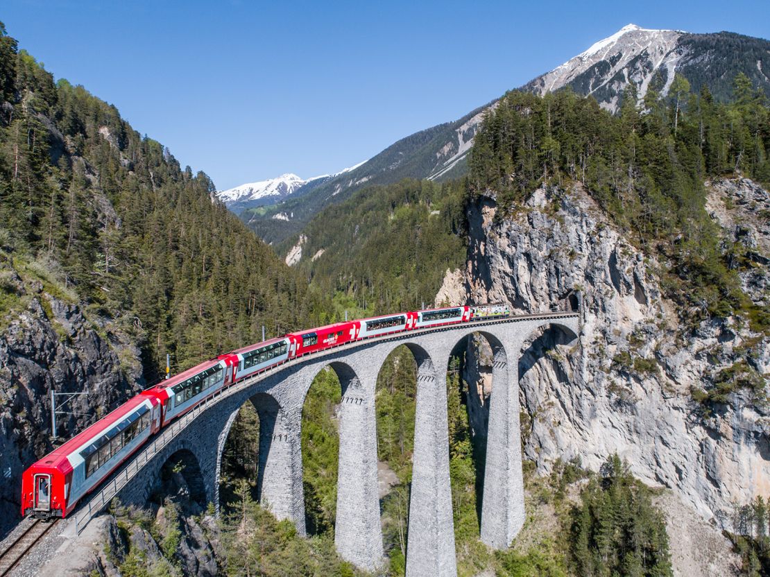 Switzerland's Bernina Express connects the fancy alpine resort of St. Moritz with Tirano in Italy.