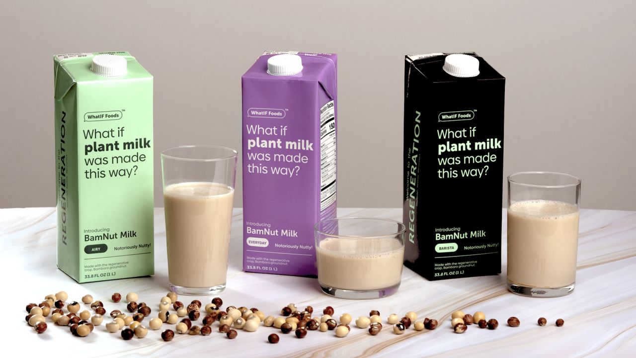 WhatIF's dairy-free BamNut milk is high in protein and dietary fiber.