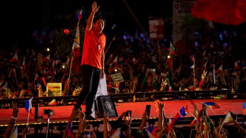 Philippine presidential candidate Ferdinand "Bongbong" Marcos Jr. at a campaign rally on April 29. 