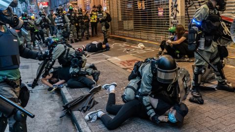 Pro-democracy protesters being arrested by police during a clash at a demonstration in Wan Chai district on October 6, 2019 in Hong Kong. (Photo by Amthony Kwan/Getty Images)