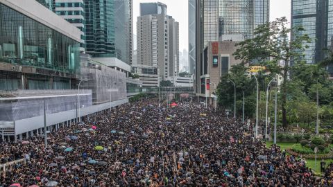 Protesters march against a proposed extradition bill on June 16, 2019 in Hong Kong.