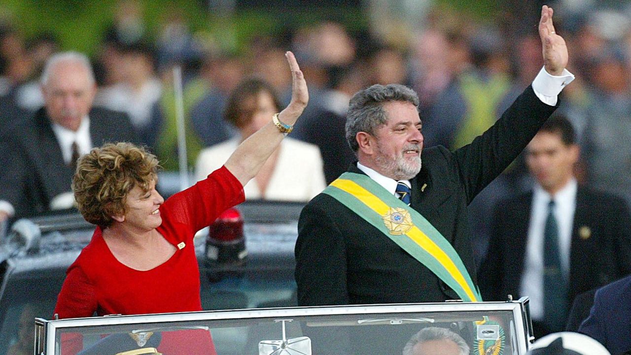 Da Silva is seen with his wife Marisa Leticia after his inauguration ceremony in 2003.