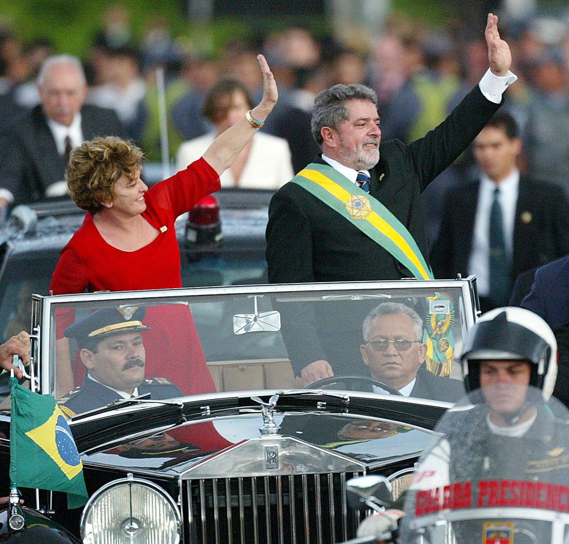 Da Silva is seen with his wife Marisa Leticia after his inauguration ceremony in 2003.