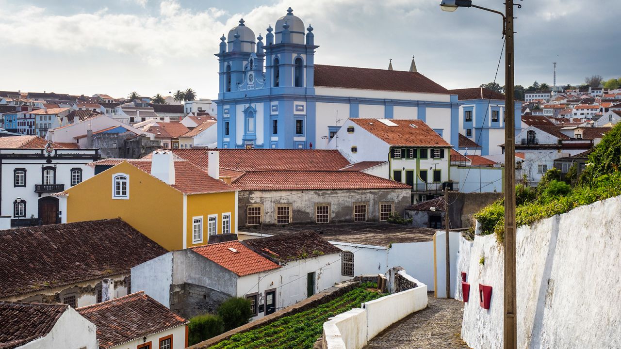 Angra do Heroismo, a UNESCO World Heritage Site, features brightly painted historic buildings.