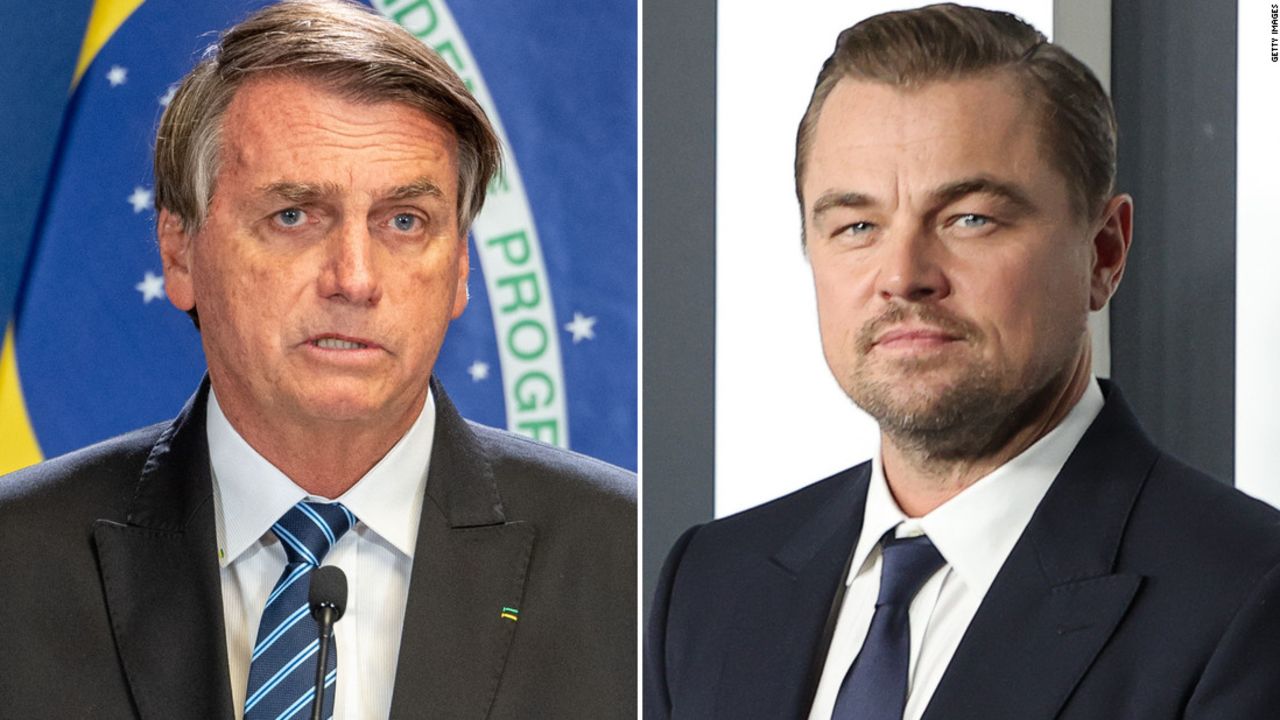 Brazilian President Jair Bolsonaro, left, and Leonardo DiCaprio.