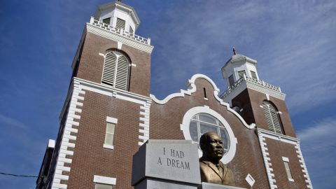 A bust of Rev. Martin Luther King Jr. is seen at Brown Chapel African Methodist Episcopal Church in Selma, Alabama.