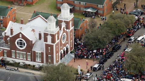 Thousands line up outside Brown Chapel African Methodist Episcopal Church in March 2015 to begin a walk marking the 50th anniversary of "Bloody Sunday," when civil rights protesters were beaten, trampled and tear-gassed by police at the Edmund Pettus Bridge.