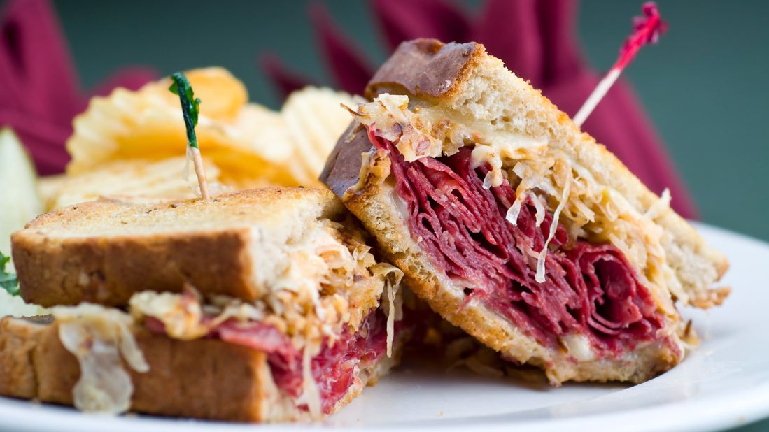 <strong>Reuben, United States: </strong>This classic features sliced corned beef, sauerkraut, Swiss cheese and Russian or Thousand Island-style dressing.