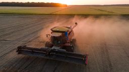 A worker harvests soybeans in Pace, Mississippi, U.S., on Thursday, Oct. 7, 2021. 