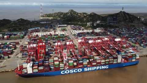 A Cosco Shipping container ship is seen at the Yangshan Deep Water Port amid the coronavirus disease (COVID-19) outbreak in Shanghai, China April 24, 2022. 