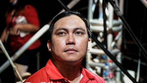 Glenn Blasquez, a maritime school owner and supporter of Ferdinand Marcos Jr and Sara Duterte, attends a campaign rally in San Fernando City, Pampanga, on April 29.