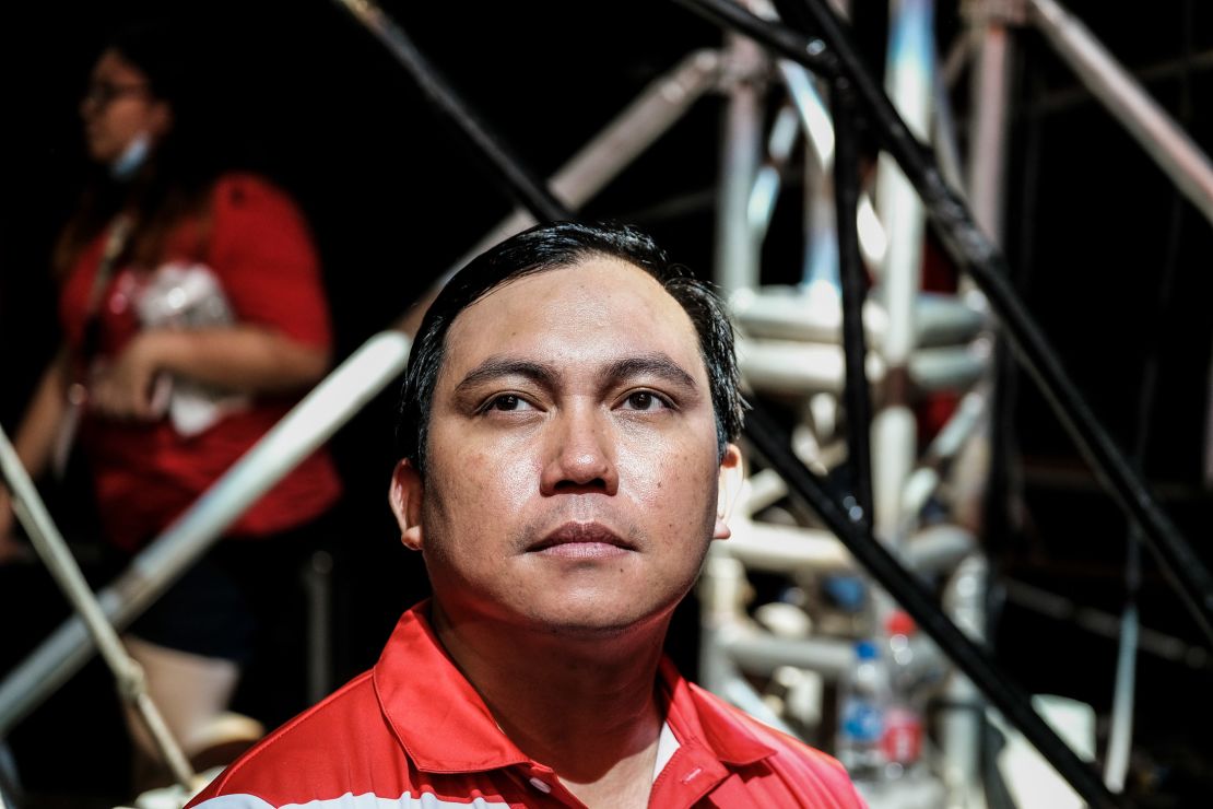 Glenn Blasquez, a maritime school owner and supporter of Ferdinand Marcos Jr and Sara Duterte, attends a campaign rally in San Fernando City, Pampanga, on April 29.