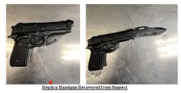 Los Angeles Police have shared a photo of the weapon they say was taken from the suspect who jumped on stage and  Chappelle. The weapon is a replica handgun, but also includes a knife blade. It was collected and booked as evidence, according to a release from LAPD.
