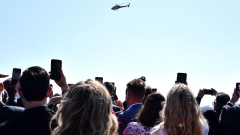A crowd watches as Tom Cruise arrives at the premiere of "Top Gun: Maverick" on Wednesday.