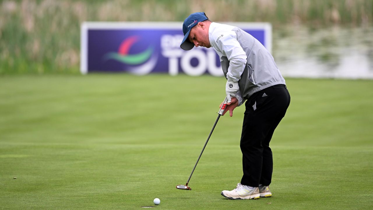 Lawlor on the 18th green at The Belfry in the opening G4D event.